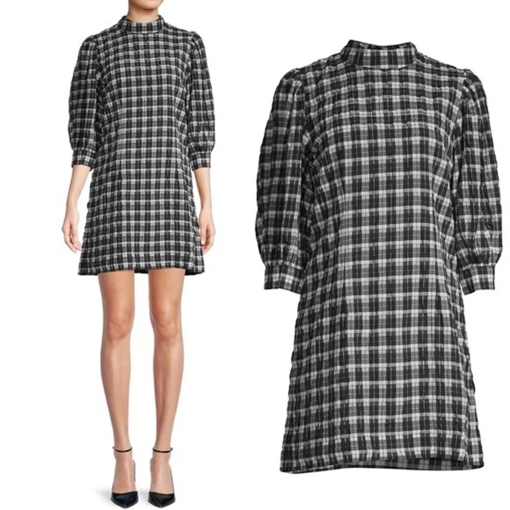 GANNI Houndstooth Black & White Cute Checkered Dress - Picture 16 of 16